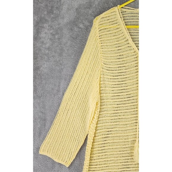 Chicos Shirt Womens Size 3 Yellow Open Knit V Neck Tassels 3/4 Sleeve Loose Top - Picture 9 of 10